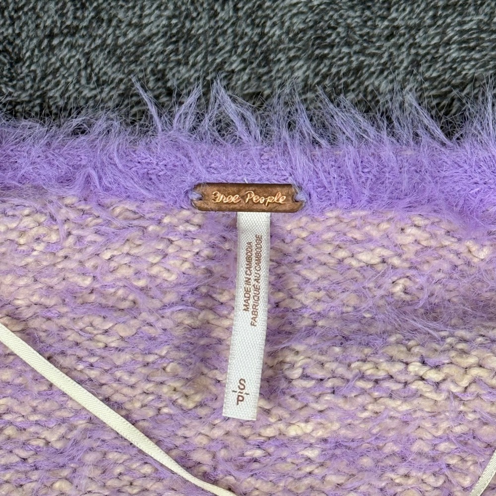 Free People Fuzzy Eyelash Knit Sweater Purple Lilac Oversized Boho Small - Picture 2 of 8